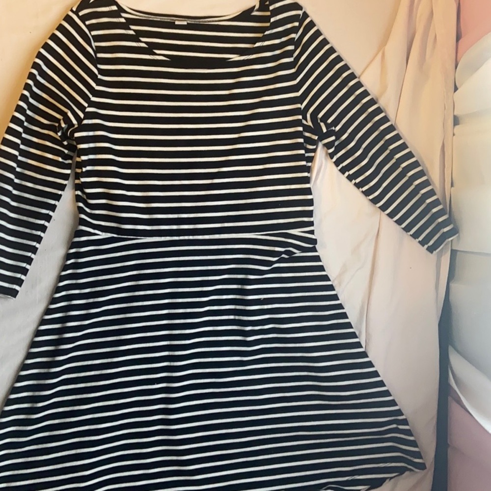 Black & white stripped dress longer than it looks.